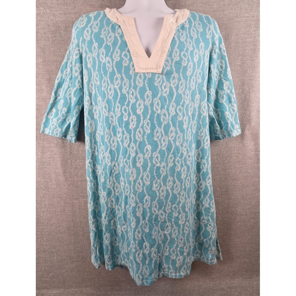 Lilly Pulitzer Tunic Mini Dress Womens L Light Blue Geo Print‎ V Neck Boho Fairy